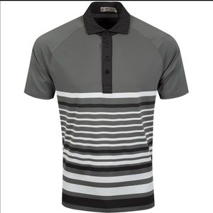 G/Fore Men’s Variegated Charcoal Grey and Black Stripe Polo Charcoal Size Large